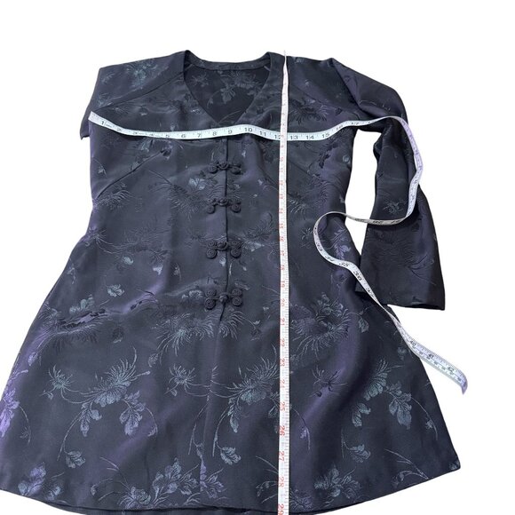 Vietnamese Black Womens Floral Long Sleeve V-Neck Tunic Frog Closure Jacket S - Picture 5 of 5